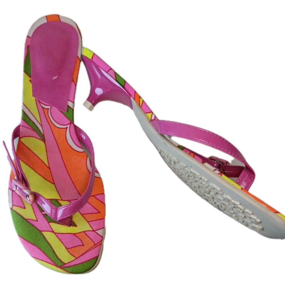 Colorful VINTAGE Aldo KITTEN HEEL Sandals PINK Retro 70s GEOMETRIC Y2K Sz US 6